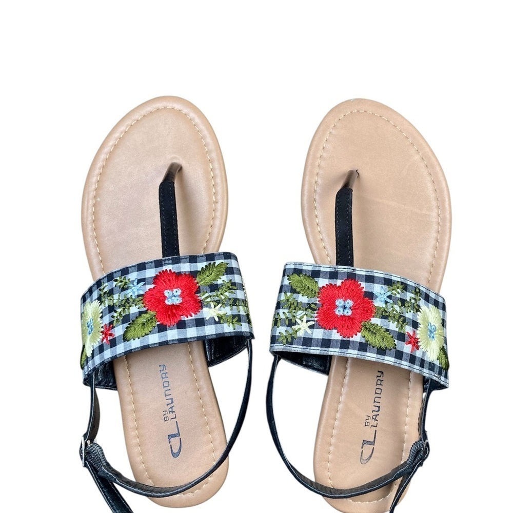 CL by Laundry Gingham Embroidered Thong Sandals Size 8 Wide​​​​ - Picture 3 of 8